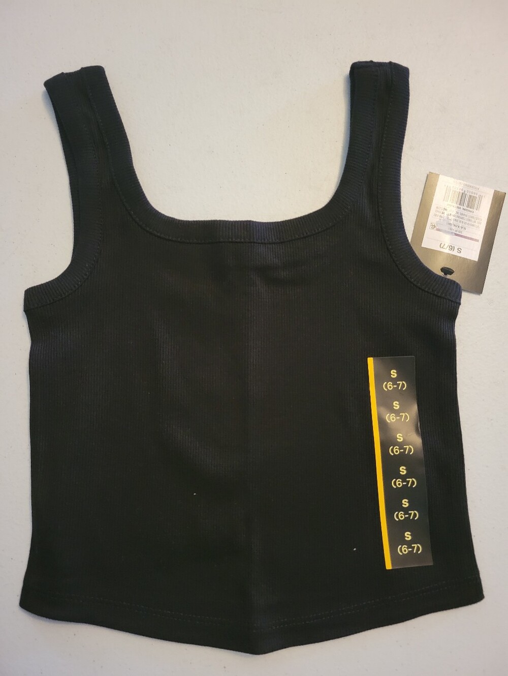 Black Ribbed Tank Top - Girls.  Scoop Neck. Small 6/7.
